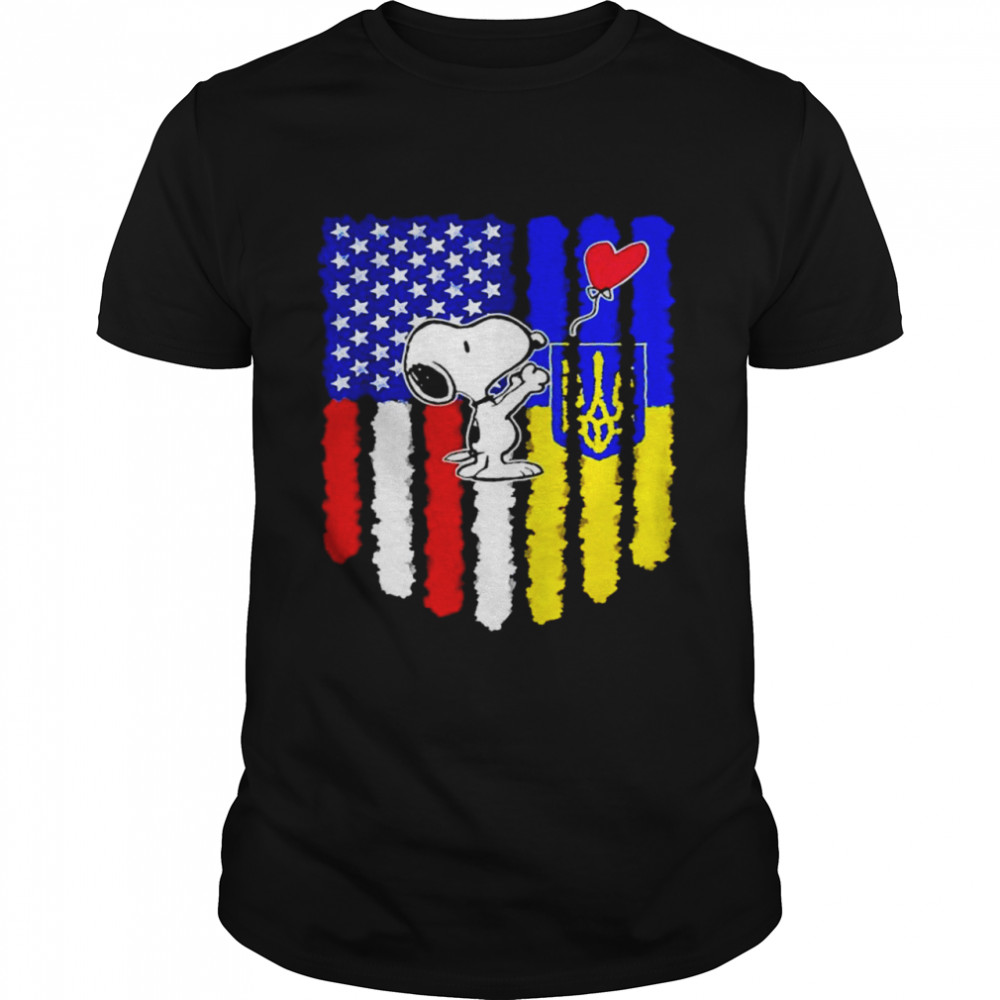 Snoopy heart balloon American and Ukraine flag shirt