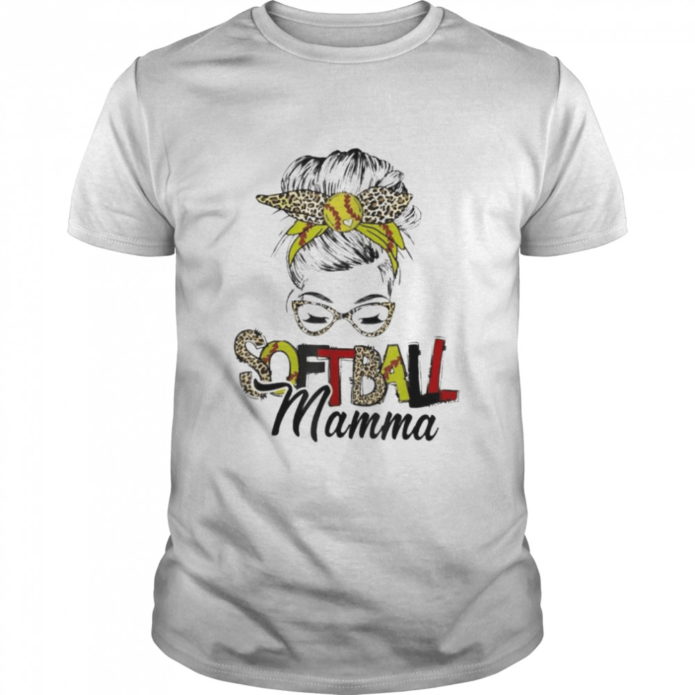 Softball Mamma Life With Leopard Messy Bun Mother’s Day  Classic Men's T-shirt