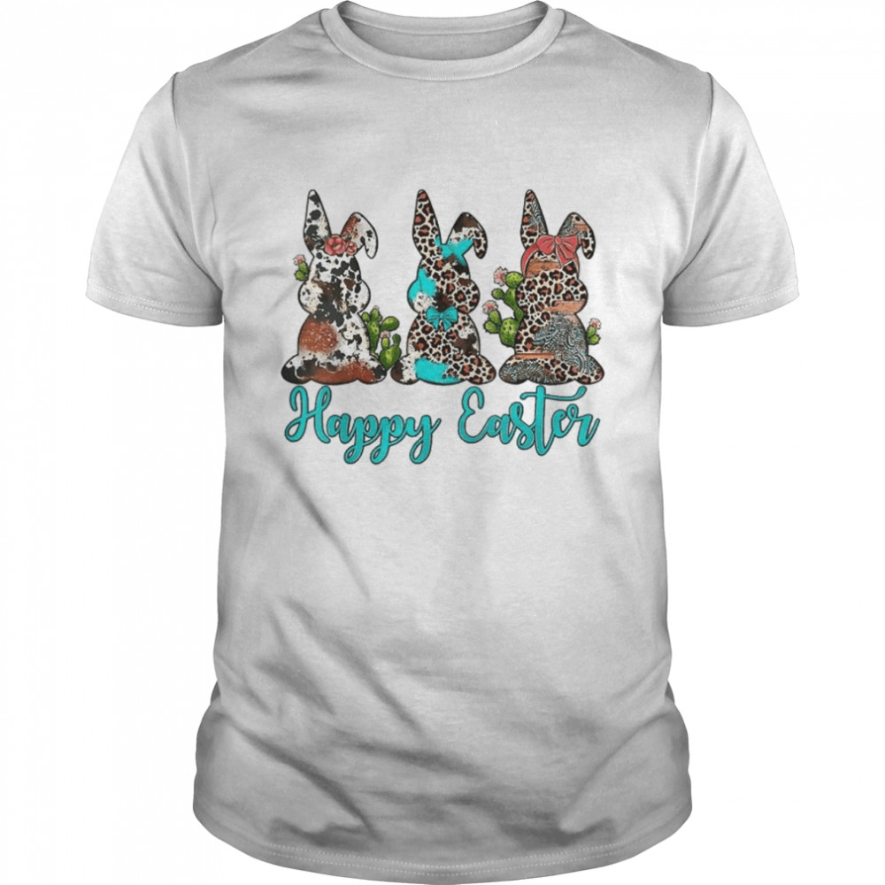 Easter Bunny With Glasses Western Leopard Cowhide Turquoise T-Shirt