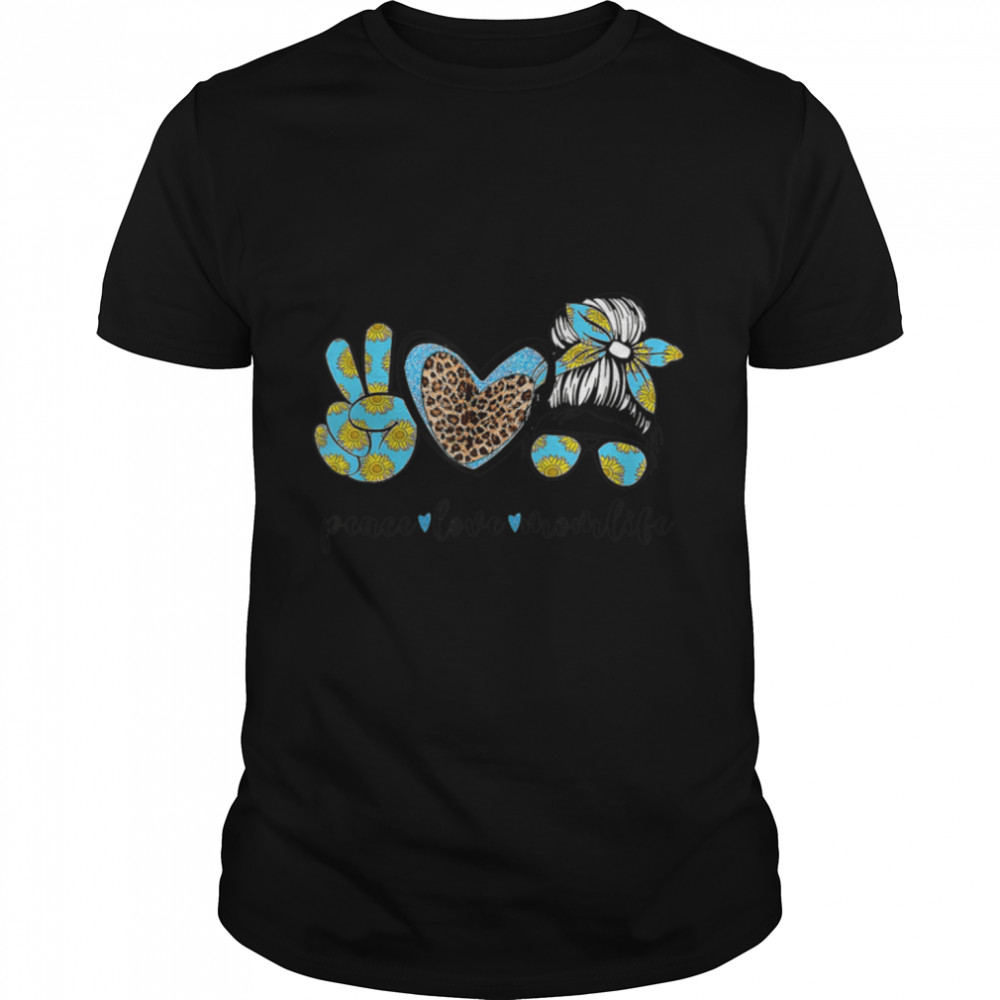 Peace Love Mom Life Sunflowers Leopard Messy Bun Mothers Day T- B09WZKJJNW Classic Men's T-shirt