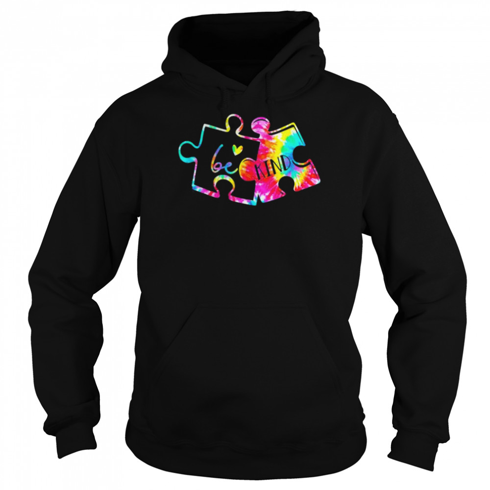 Tie Dye Puzzle Pieces Be Kind Autism Awareness Holding  Unisex Hoodie