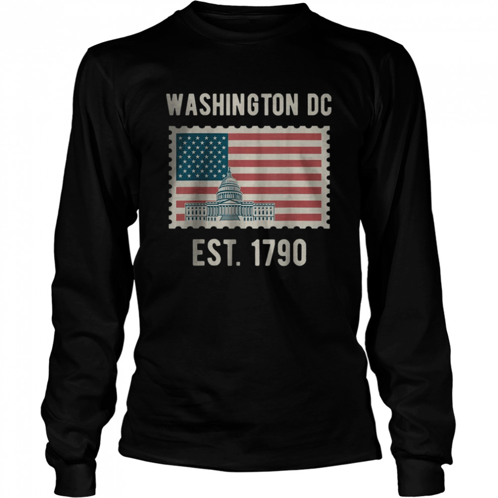 Washington DC Est 1790 USA Flag Love Capitol Hill Souvenir Travel T- Long Sleeved T-shirt