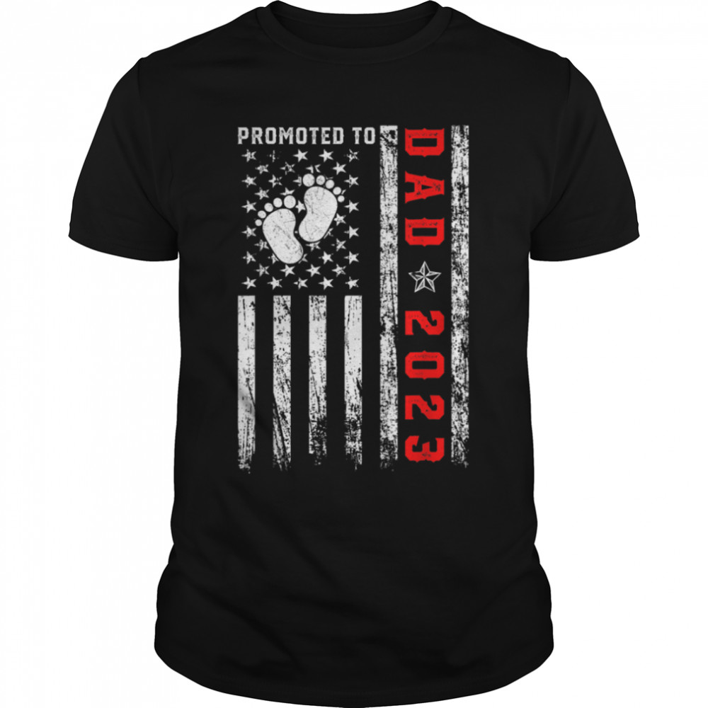 Mens Retro American Flag Fathers Day Promoted To _x0008_Dad 2023 T- B0B1BDB2BN Classic Men's T-shirt