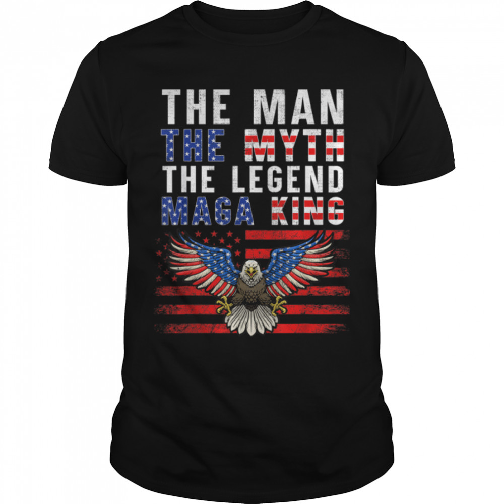 Pro Trump The Maga King The Man The Myth The Legend USA Flag T-Shirt B0B1F52SBT