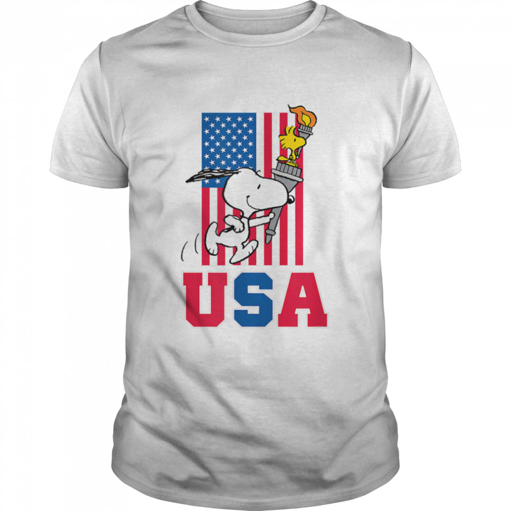 Snoopy & Woodstock USA Torch Olympics T-Shirt