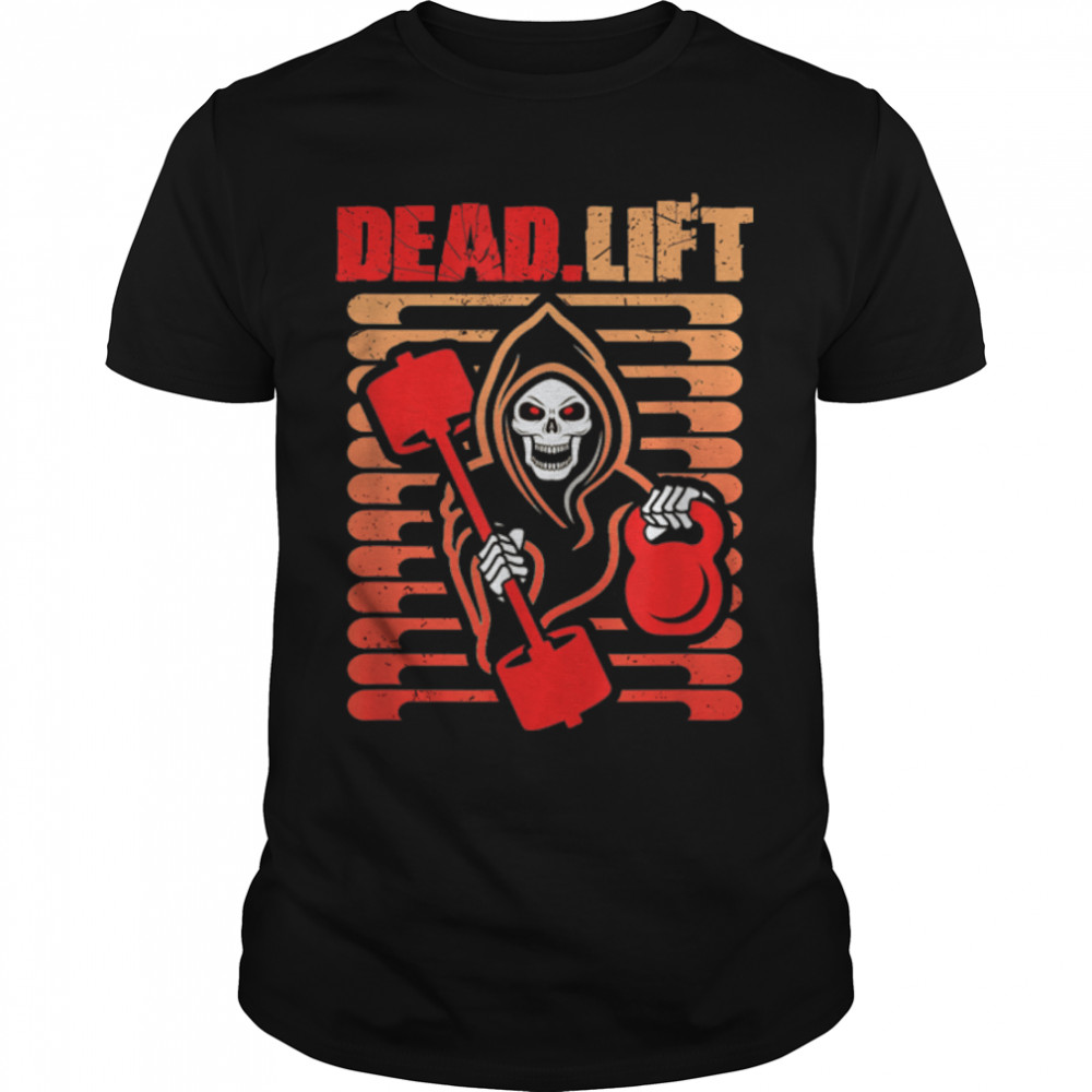 Dead Lift Skeleton, Scary, Weird, Skull Reaper T-Shirt B09X9XQY1L
