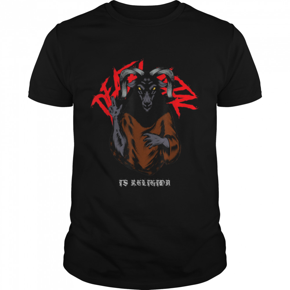 Death Metal Is Religion Satanism Baphomet Pentagram T- B09L3F3FTM Classic Men's T-shirt