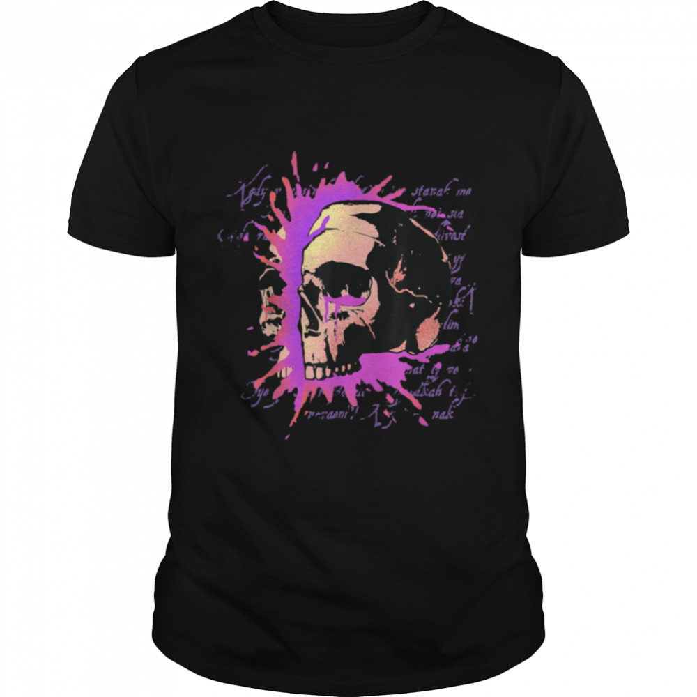 Pastel Goth Splatter Human Skull Death Head Emo Punk Gothic T-Shirt B0B4M1682S