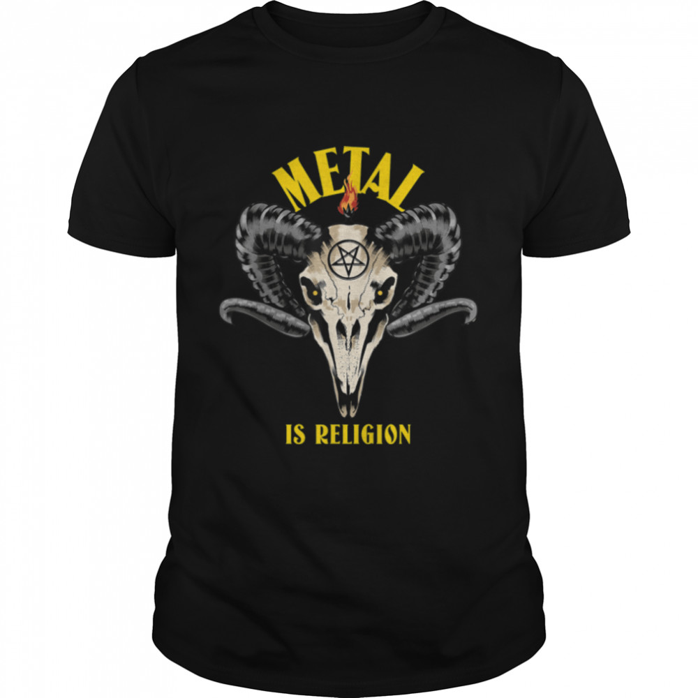 Metal Is Religion Satanism Baphomet Skull Pentagram T-Shirt B09L3CPSD1