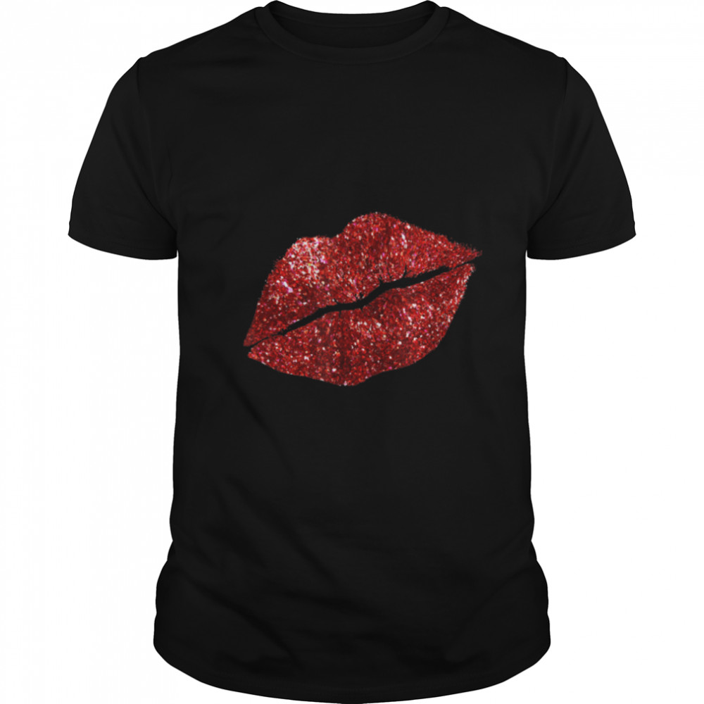 Red Kissing Lipstick Glitter, Lips Kiss Red Lips Valentine T-Shirt B09Q7CMFV8
