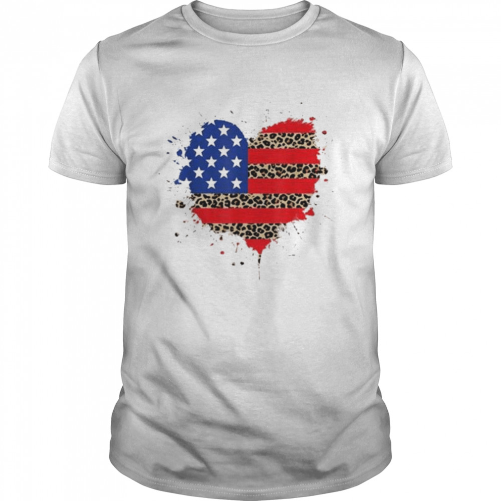 4th of july usa love heart leopard plaid American flag shirt Classic Men's T-shirt
