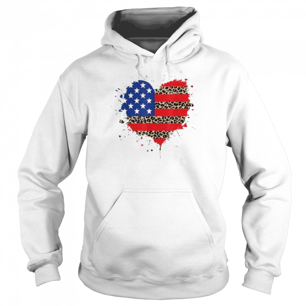 4th of july usa love heart leopard plaid American flag shirt Unisex Hoodie