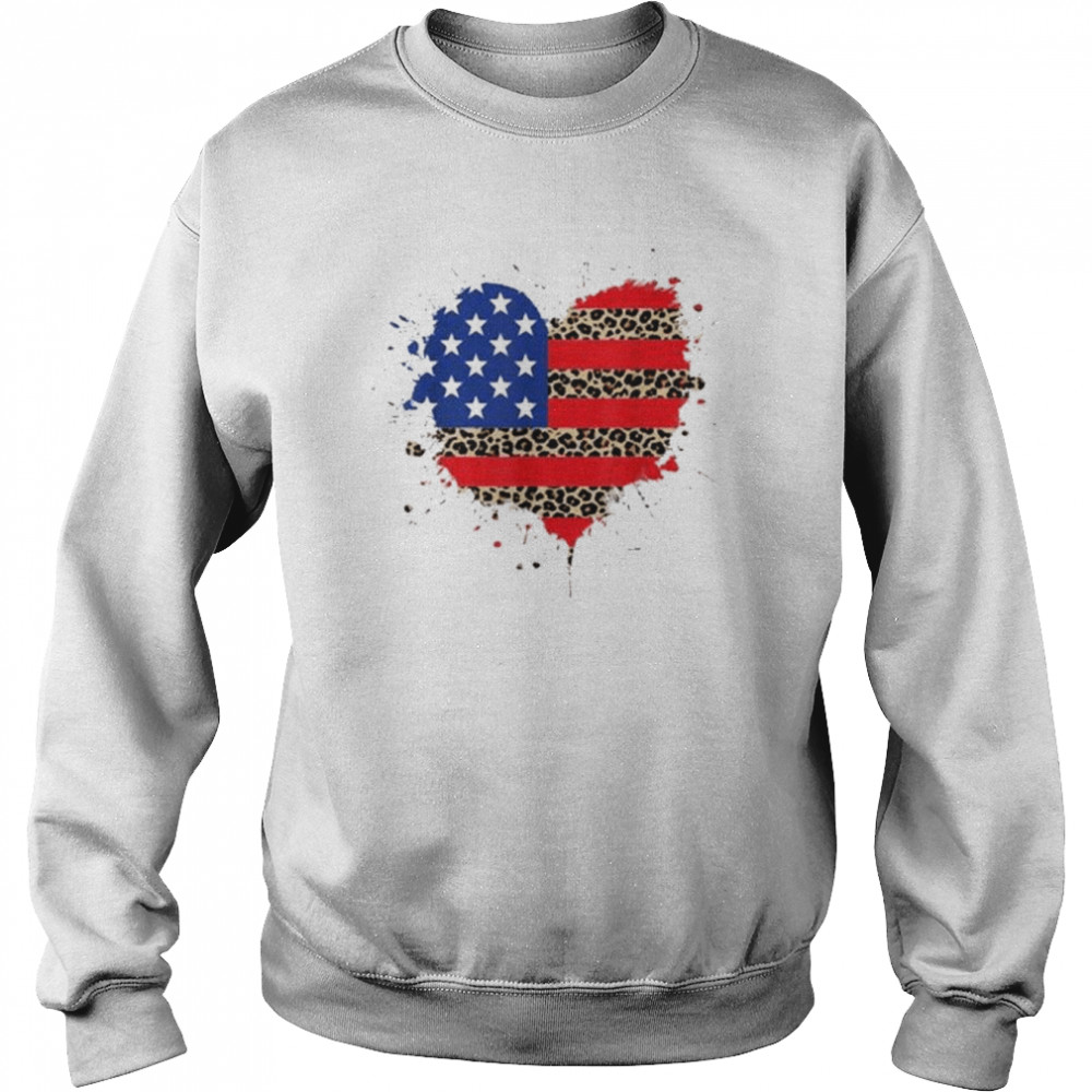 4th of july usa love heart leopard plaid American flag shirt Unisex Sweatshirt