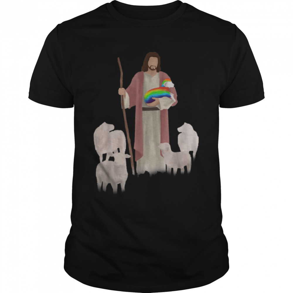 Jesus & Rainbow Lamb LGBT Gay Pride Shepherd Christian Art T-Shirt B09NXH1778