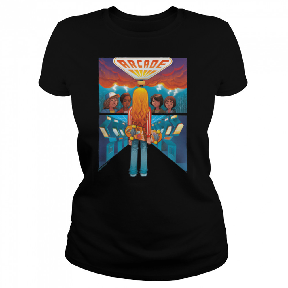 Stranger Things Fan Art Arcade Group Comic Poster T- B09TV9M7XG Classic Women's T-shirt