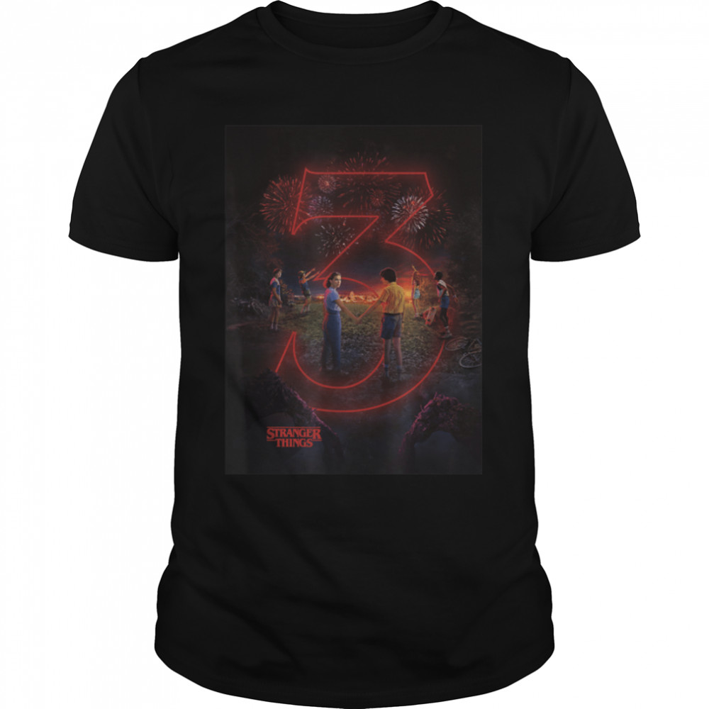 Stranger Things Group Shot Season Three Neon Poster T-Shirt B09L2P4CSR