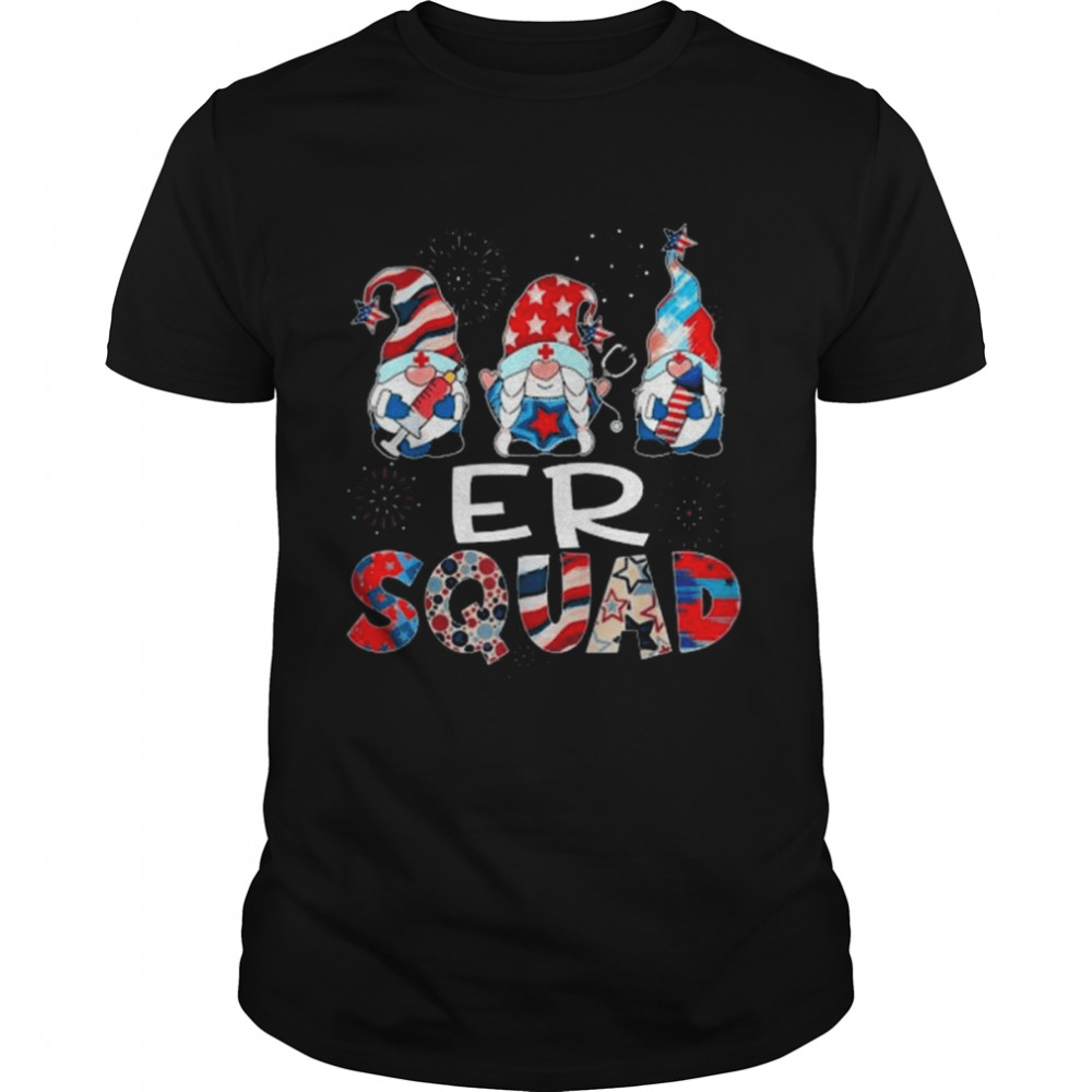 ER Squad Gnomes USA Flag 4th Of July Pride Nurse Stethoscope Shirt