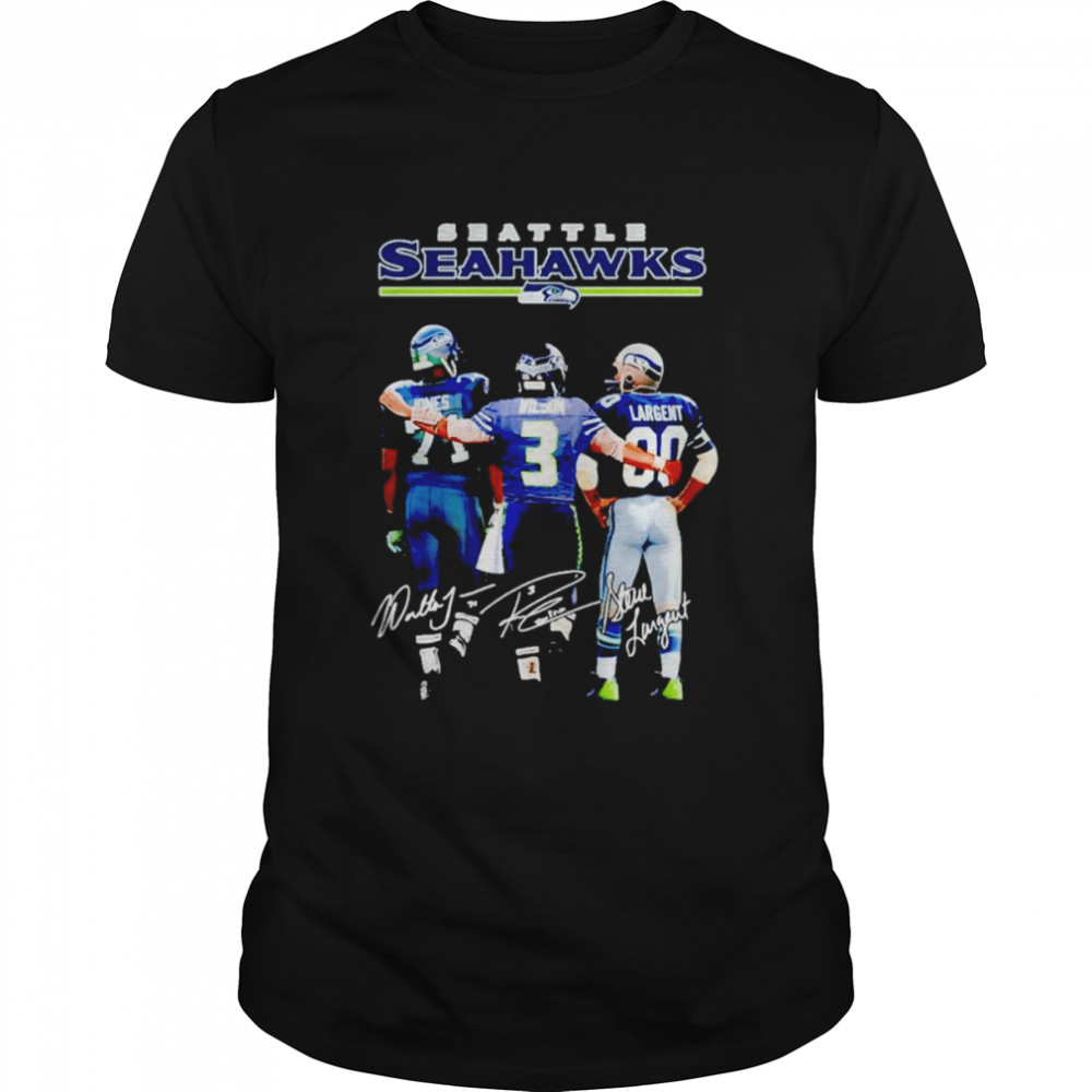 Seattle Seahawks Jones and Wilson and Largent signatures shirt