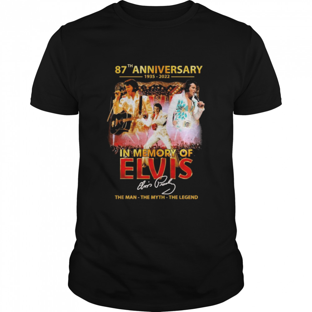 In Memory Of Elvis Presley 87th Anniversary 1935-1977 The Legend Rock And Roll Signature  Classic Men's T-shirt