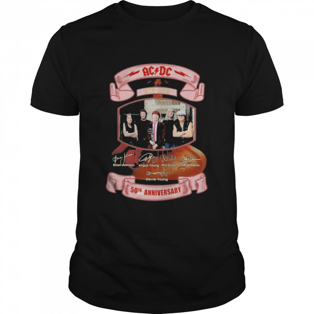 AC DC 1973 2023 50th anniversary Brian johnson Angus Young signatures shirt Classic Men's T-shirt