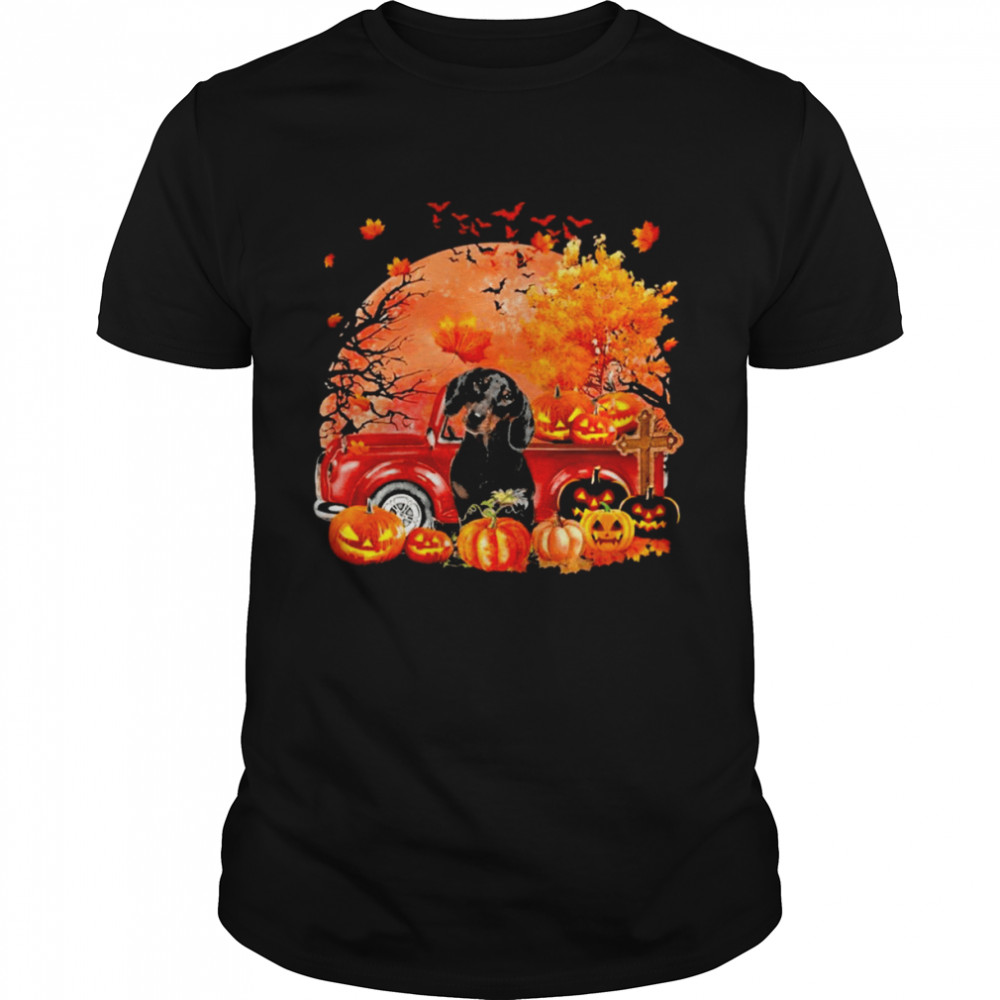 Black Dachshund Dog Hollowed Pumpkin Moon  Classic Men's T-shirt