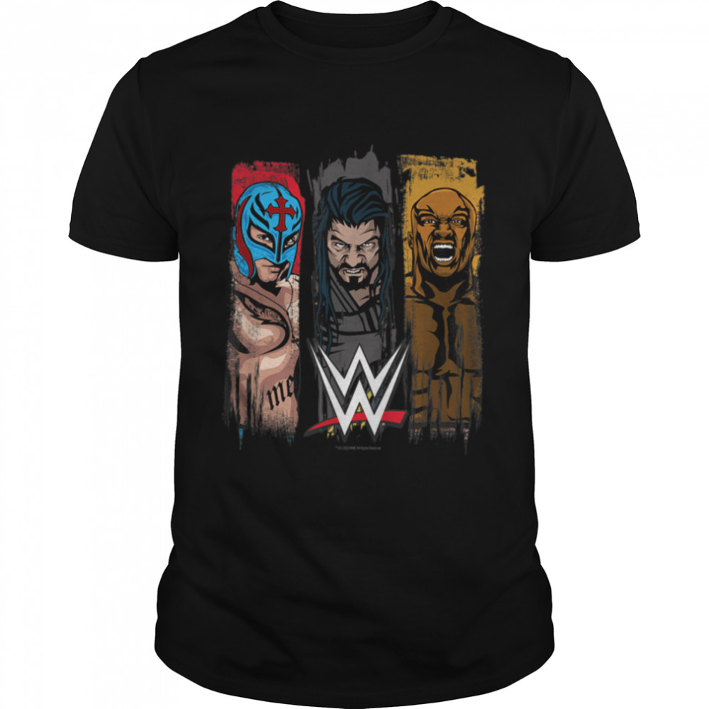 WWE Group Shot Cartoon Panels T- B0B2KYYDC6 Classic Men's T-shirt