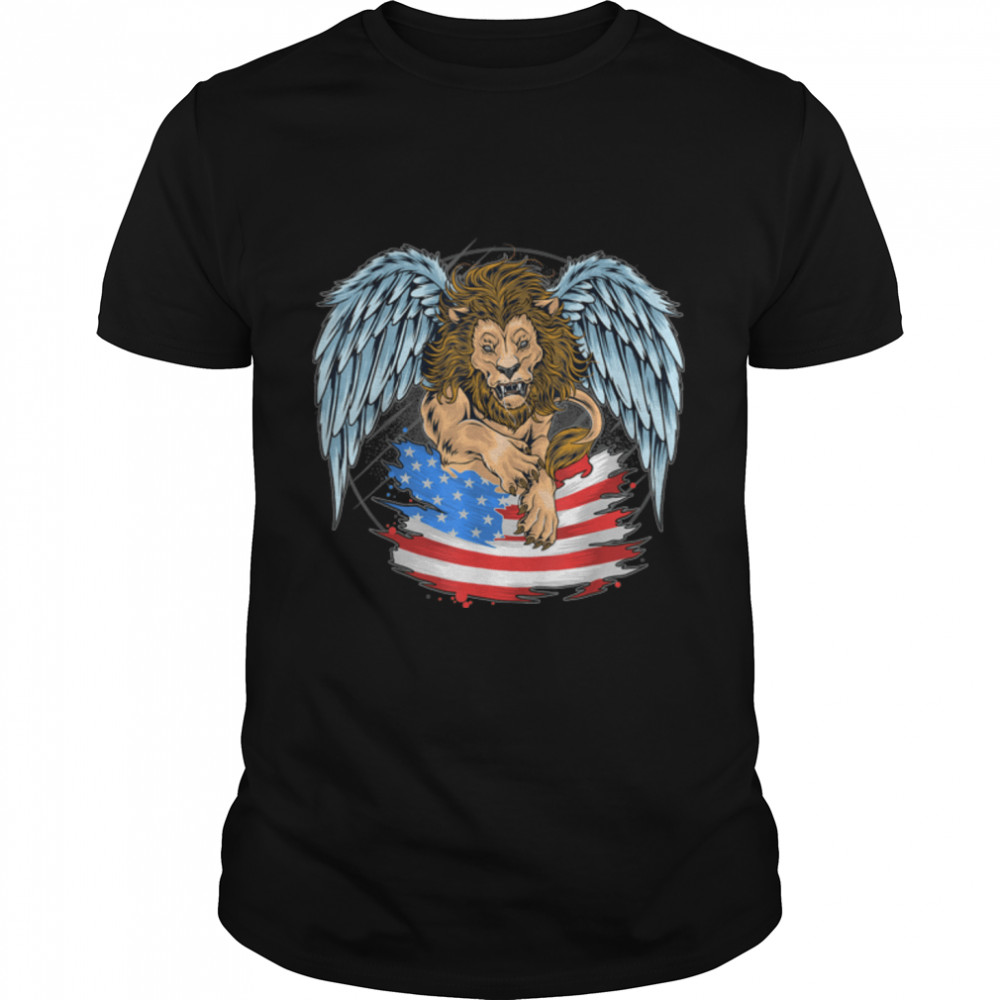 A Lion With Wings Holding Patriotic Lion American Patriotic T- B0B4KPJNCJ Classic Men's T-shirt