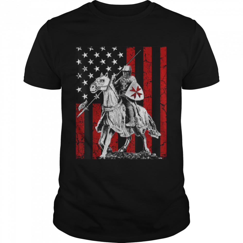 Knight Templar American Flag Crusader Patriotic USA Graphic T-Shirt B0B4KJFBH5
