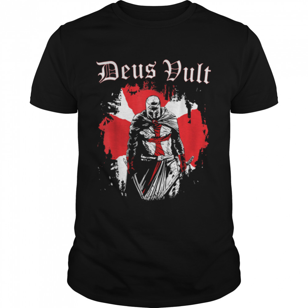 Mens Warrior Knight Templar Crusader Medieval Deus & Vult T-Shirt B09W2LY52H