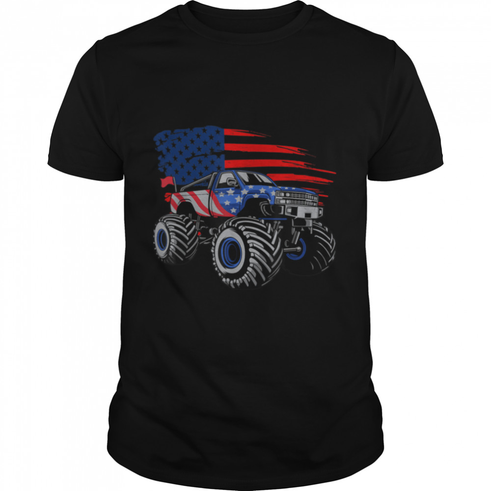Boys Monster Truck Lover American Flag Racing USA Patriotic T- B09LHYFS5M Classic Men's T-shirt