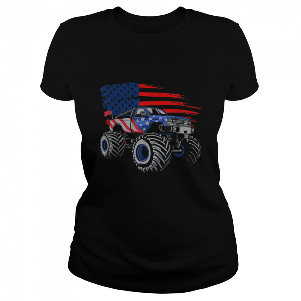 Boys Monster Truck Lover American Flag Racing USA Patriotic T- B09LHYFS5M Classic Women's T-shirt