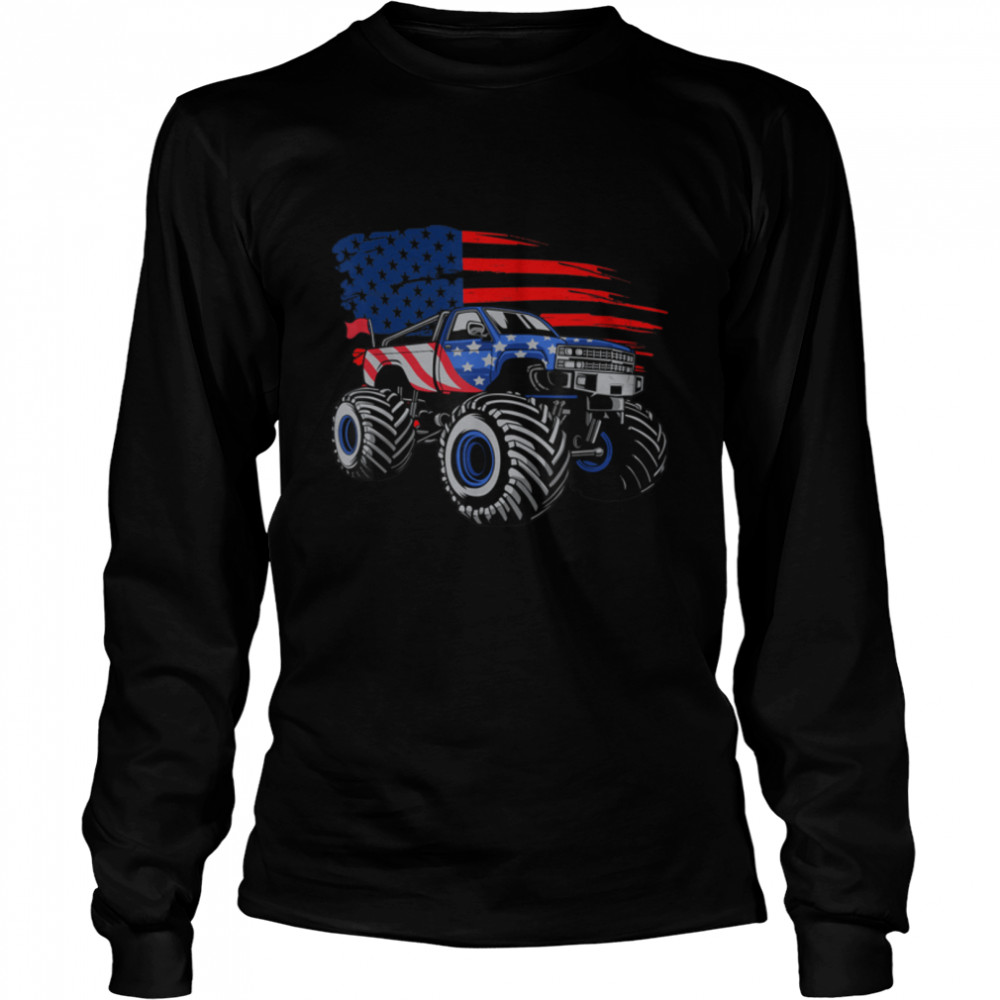 Boys Monster Truck Lover American Flag Racing USA Patriotic T- B09LHYFS5M Long Sleeved T-shirt