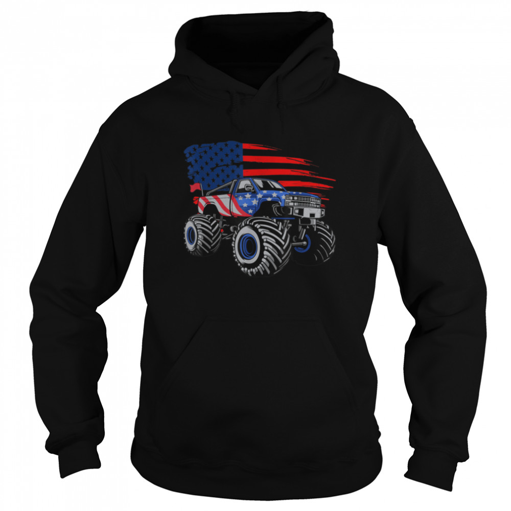 Boys Monster Truck Lover American Flag Racing USA Patriotic T- B09LHYFS5M Unisex Hoodie