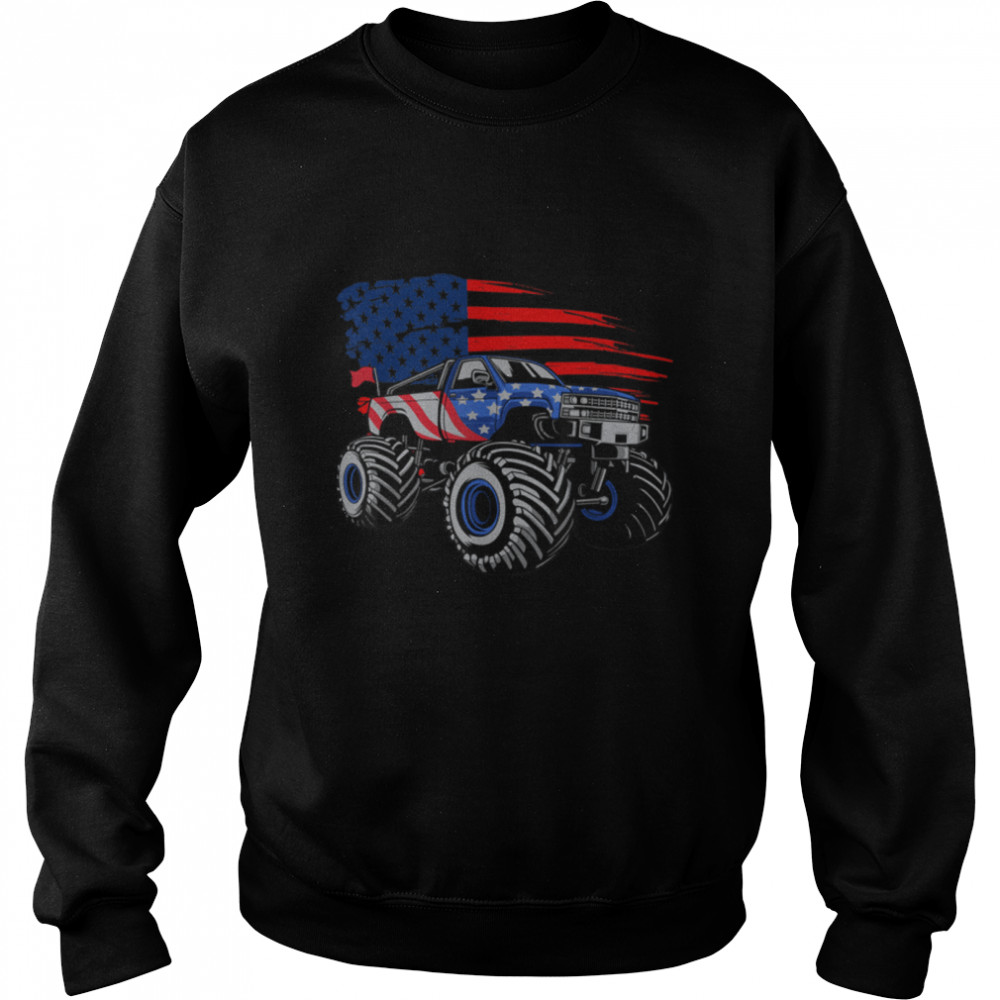 Boys Monster Truck Lover American Flag Racing USA Patriotic T- B09LHYFS5M Unisex Sweatshirt